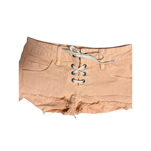 Bullhead micro mini low rise lace up peach shorts 0 - Picture 3 of 6